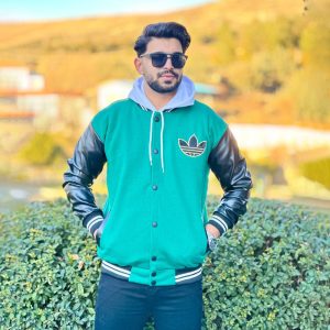 بامبر بیسبالی آستین چرم adidas سبز کد 60007