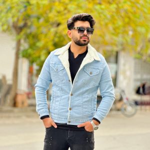 کت جین خزدار مردانه آبی روشن کد 12002