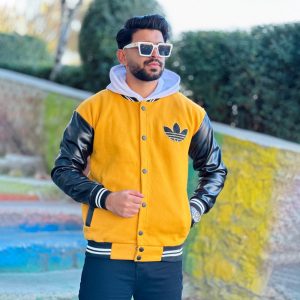 بامبر بیسبالی آستین چرم adidas زرد کد 60006