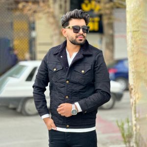 کت جین خزدار مردانه مشکی کد 12000