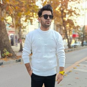 بافت یقه گرد زاپ دار طرح پروانه ای کد 95001
