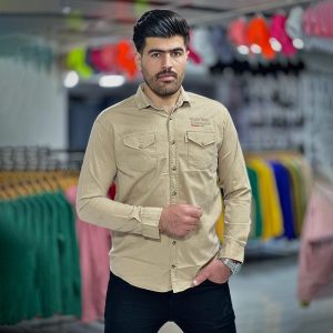 پیراهن کتان کرم کد 4007