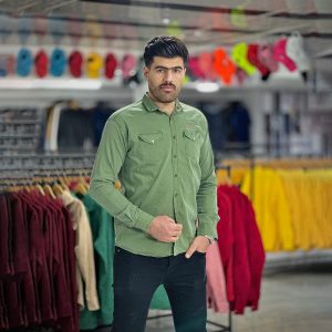 پیراهن کتان سبز کد 4003